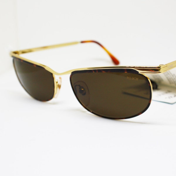 PQ BOX vintage oval sunglasses unique bridge golden and tortoise, enamelled eye wire modern mod, NOS 90s deadstock