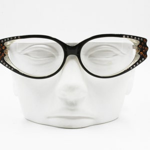 Vintage Cat eye black with strass eyeglasses frame eyewear, piece of art Hand made France, New Old Stock 1960s image 7