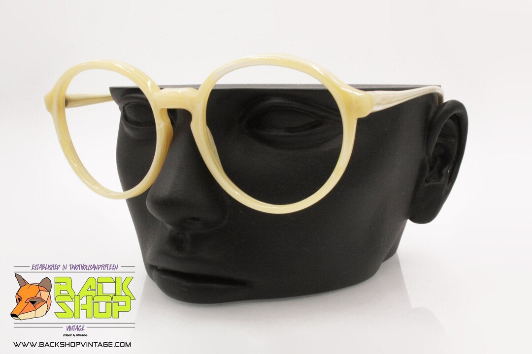 Vintage Round Keyhole Eyeglass Frame Cream Marbled, Acetate Material