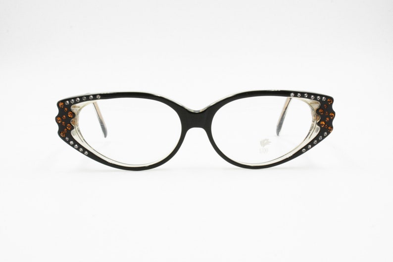 Vintage Cat eye black with strass eyeglasses frame eyewear, piece of art Hand made France, New Old Stock 1960s image 6