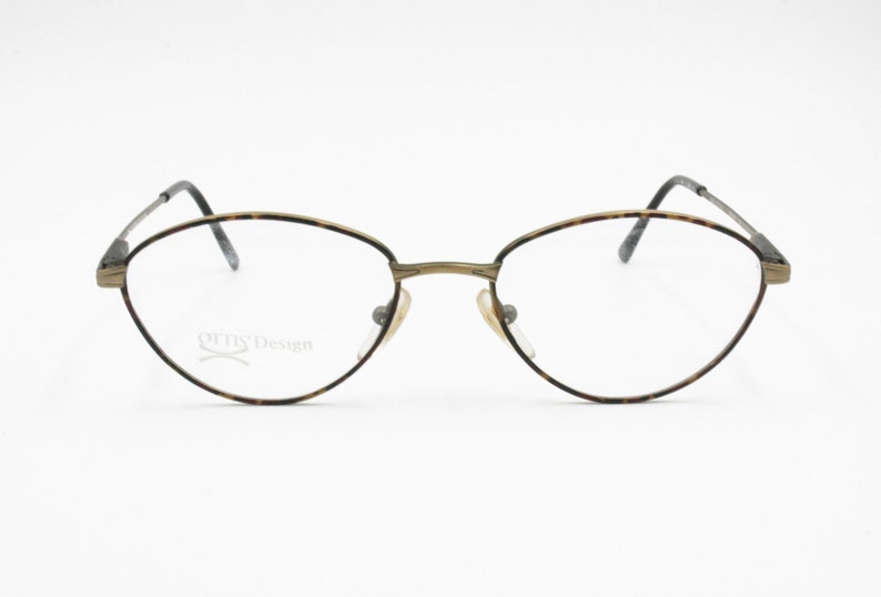 OTTIS DESIGN, Italian 1990s eyeglass frame Golden aged & brown military pattern, semi-ovaloid rims, New Old Stock image 4