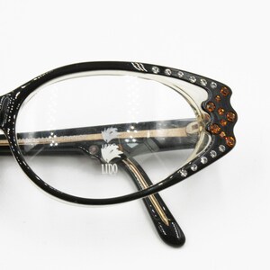 Vintage Cat eye black with strass eyeglasses frame eyewear, piece of art Hand made France, New Old Stock 1960s image 2