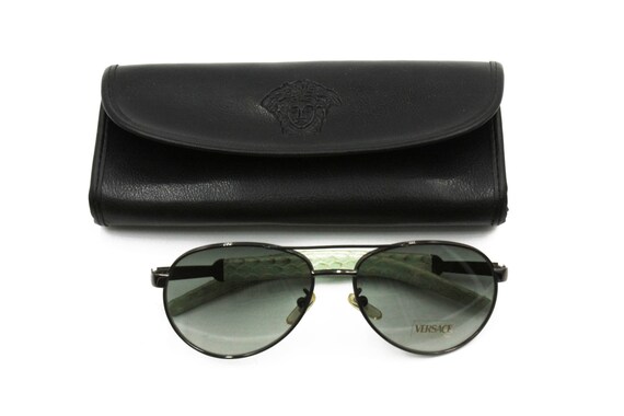 Versace Sunglasses Aviator Man Metal and Real Leather Gunmetal