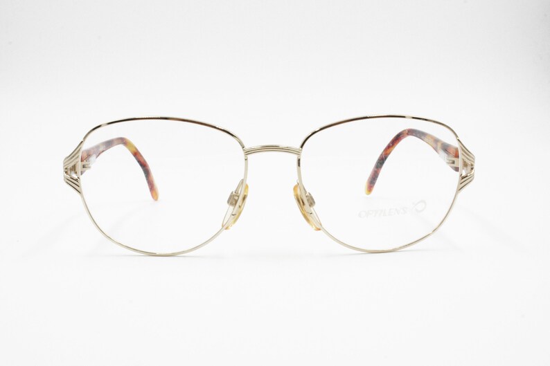 Vintage 90s Eyeglass Frame OPTILENS Golden & Tortoise, Designer Temples ...