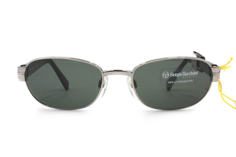 Sergio Tacchini deadstock sunglasses oval-rectangular front  matte gunmetal /& black ST logo temples  Vintage NOS 1980s