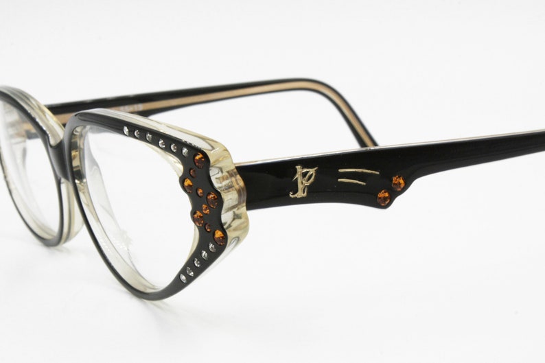 Vintage Cat eye black with strass eyeglasses frame eyewear, piece of art Hand made France, New Old Stock 1960s image 5