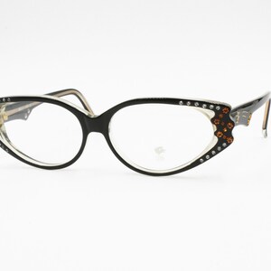 Vintage Cat eye black with strass eyeglasses frame eyewear, piece of art Hand made France, New Old Stock 1960s image 3