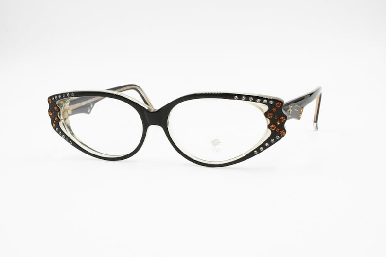 Vintage Cat eye black with strass eyeglasses frame eyewear, piece of art Hand made France, New Old Stock 1960s image 3