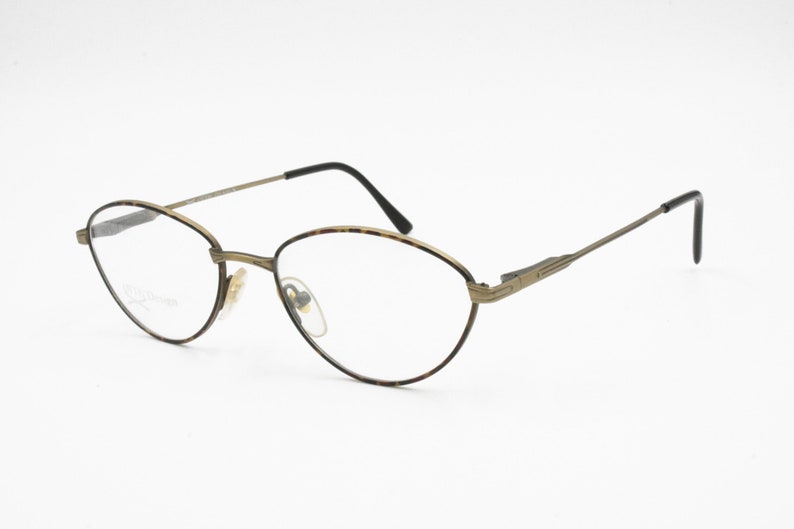 OTTIS DESIGN, Italian 1990s eyeglass frame Golden aged & brown military pattern, semi-ovaloid rims, New Old Stock image 5