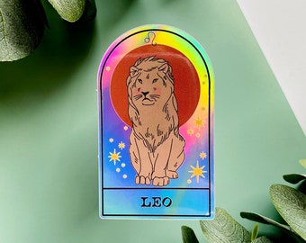 Leo Zodiac Holographic Sticker / Horóscopo, Astrología Celestial Die-Cut Sticker / Brujería, Magia, Astrología, Celestial, Luna
