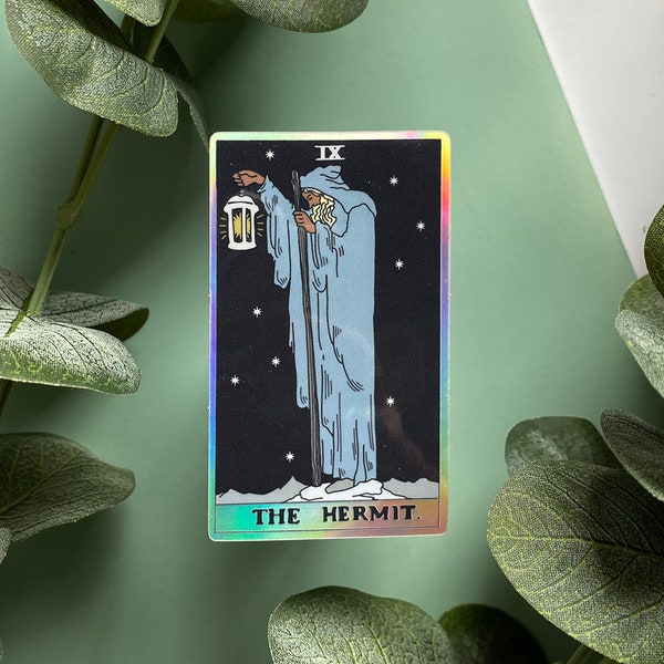 The Hermit Tarot Card Holographic Sticker | Rider-Waite Major Arcana Die-Cut Sticker | Witchy, Magic, Astrology, Celestial
