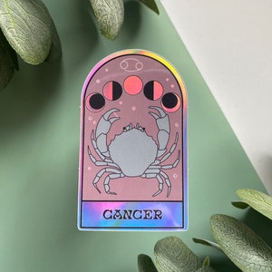 Cancer Zodiac Holographic Sticker Horoscope, Astrology Celestial Die-Cut Sticker Witchy, Magic, Astrology, Celestial, Moon image 1