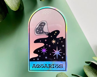 Pegatina Holográfica del Zodiaco de Acuario / Horóscopo, Astrología Celestial Die-Cut Sticker / Brujería, Magia, Astrología, Celestial, Luna