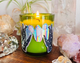Mini Mystic Crystals Hand gegossen Sojawachs Kerze | Himmlische Palo Santo, Sandelholz-Kerze im Glasgefäß