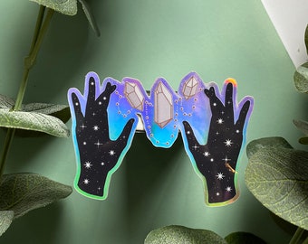 Mystic Crystals Holographic Sticker / Piedras preciosas, Cristales, Galaxia, Night Sky Die-Cut Sticker / Bruja, Magia, Astrología, Celestial