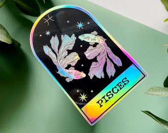 Pisces Zodiac Holographic Sticker | Horoscope, Astrology Celestial Die-Cut Sticker | Witchy, Magic, Astrology, Celestial, Moon