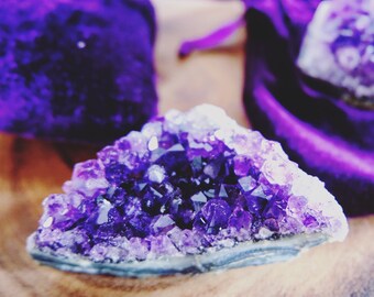 Amethyst Cluster | Intuition + Release | Crystals in a Velvet Keepsake Pouch with Aura Stuffing, Cleansing and Charging Instructions