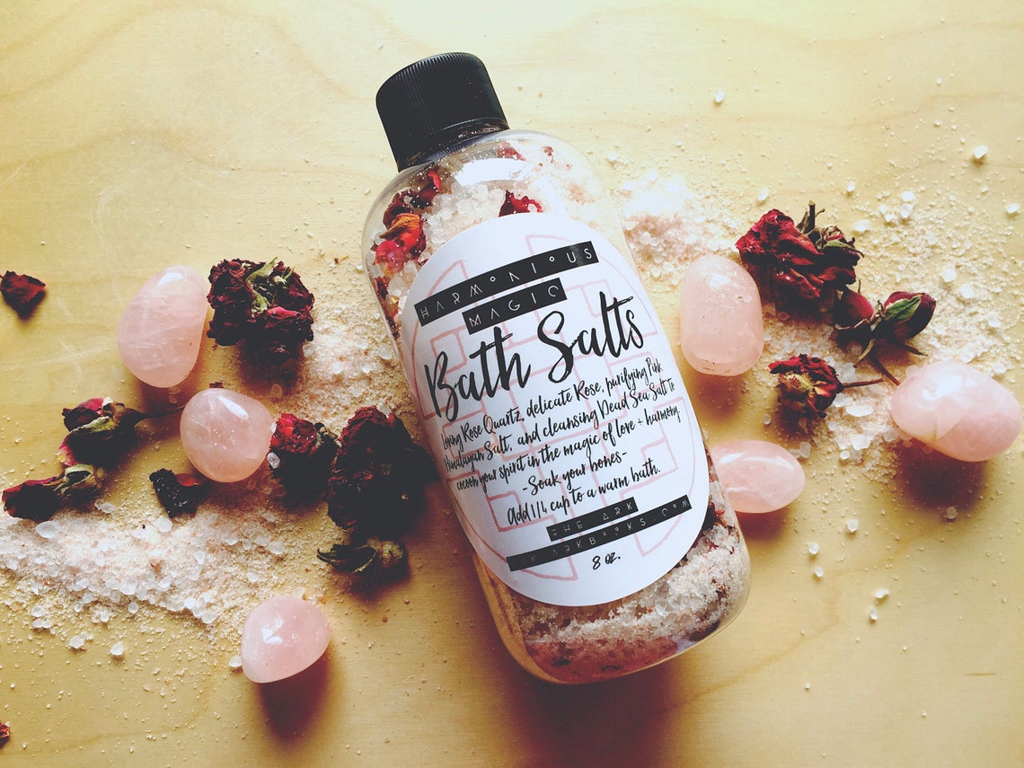 Harmonious Magic Bath Salts Rose Quartz Rose Petals Pink Etsy