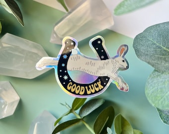 Good Luck Holographic Sticker | Rabbit + Horseshoe Die-Cut Sticker | Moon Phases, Witchy, Magic, Astrology, Celestial