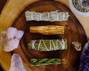 Sacred Medicine Cleansing Pack | Cleansing Smoke Kit with Cedar, Mountain Sage, Sweetgrass, and Palo Santo | Energy Detox, Energy Release