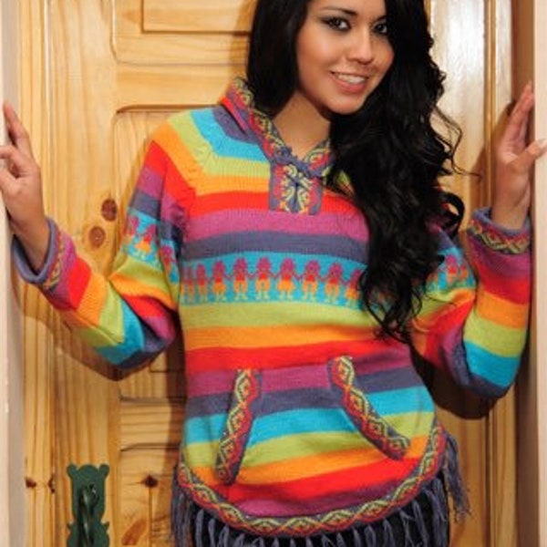 Regenbogen Pullover/ Alpaka Wolle-Baumwollmischung