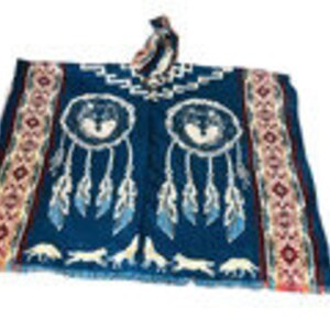Native Spirit Poncho 1 Alpaca Wool Blue Dream Catcher