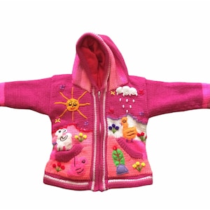 Fleece lined Happy sweaters children Pink