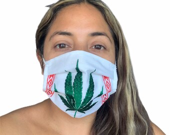 Hemp  face mask  /embroidered