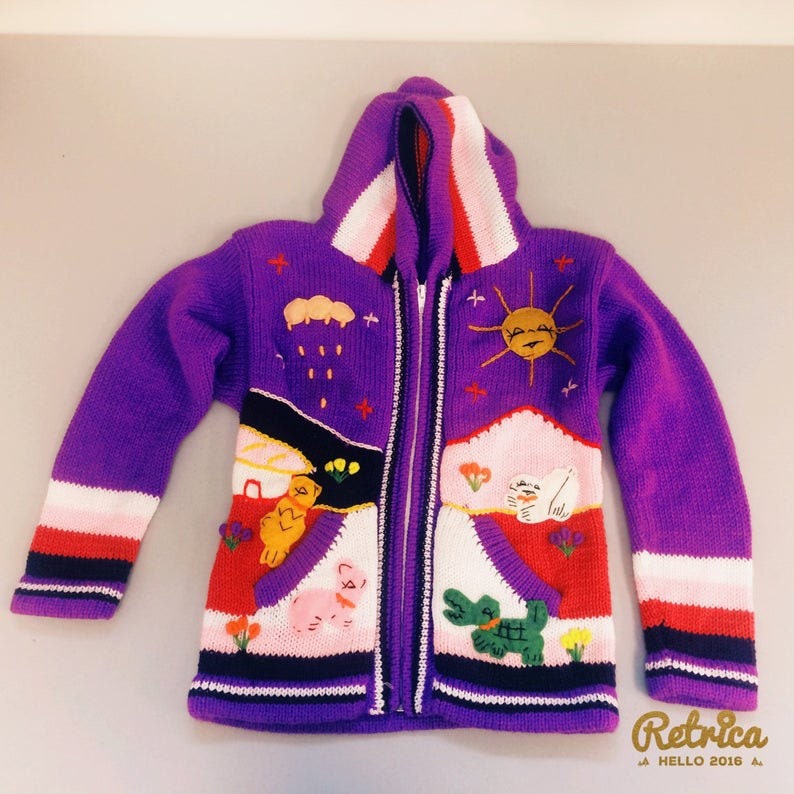 Fleece lined Happy sweaters children Purple