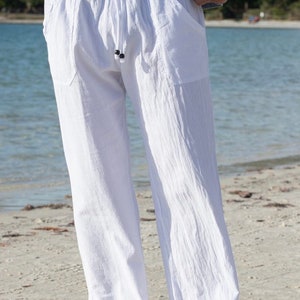 Pantalon homme coton bio, taille réglable, respirant pour le corps, vêtements d’été.