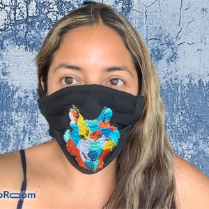 Wolf embroidered face mask image 1