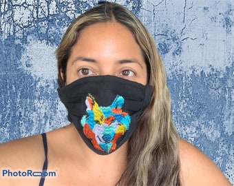 Wolf embroidered face mask