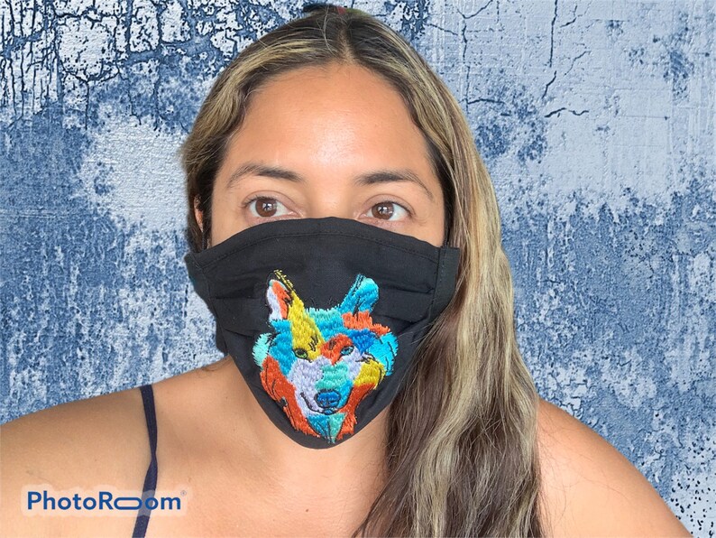 Wolf embroidered face mask image 1