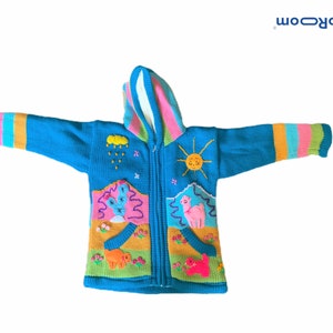 Fleece lined Happy sweaters children turquoise