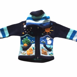 Fleece lined Happy sweaters children navy blue