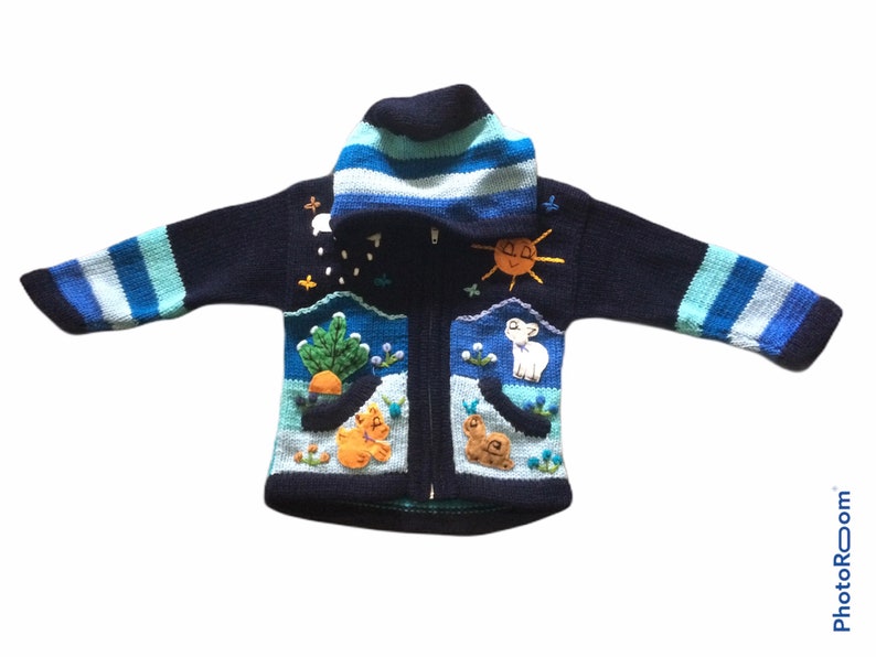 Fleece lined Happy sweaters children navy blue