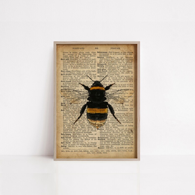 Bumble Bee honey Bee on Old Dictionary Page Print Nature Etsy UK