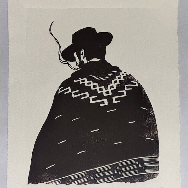 The Man with No Name woodcut print