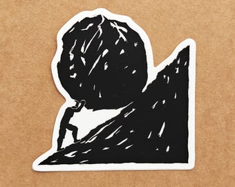Sisyphus Vinyl Sticker: Medieval Woodcut, Albert Camus, Motivational Laptop Decal