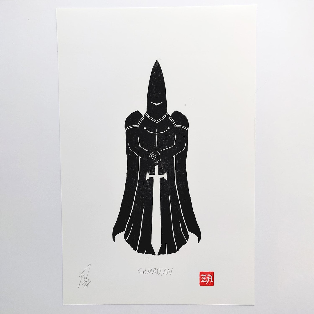 Medieval Print Guardian Print Woodblock Print Medieval Knight Woodcut ...