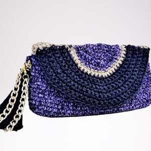 Handmade Gift For Women's Handbag With Tassel And Chain Fancy Crochet Clutch Party Purse Bags & Purses Handbags Clutches & Evening Bags Purple Evening Handcraft Bag Elongate Bag 