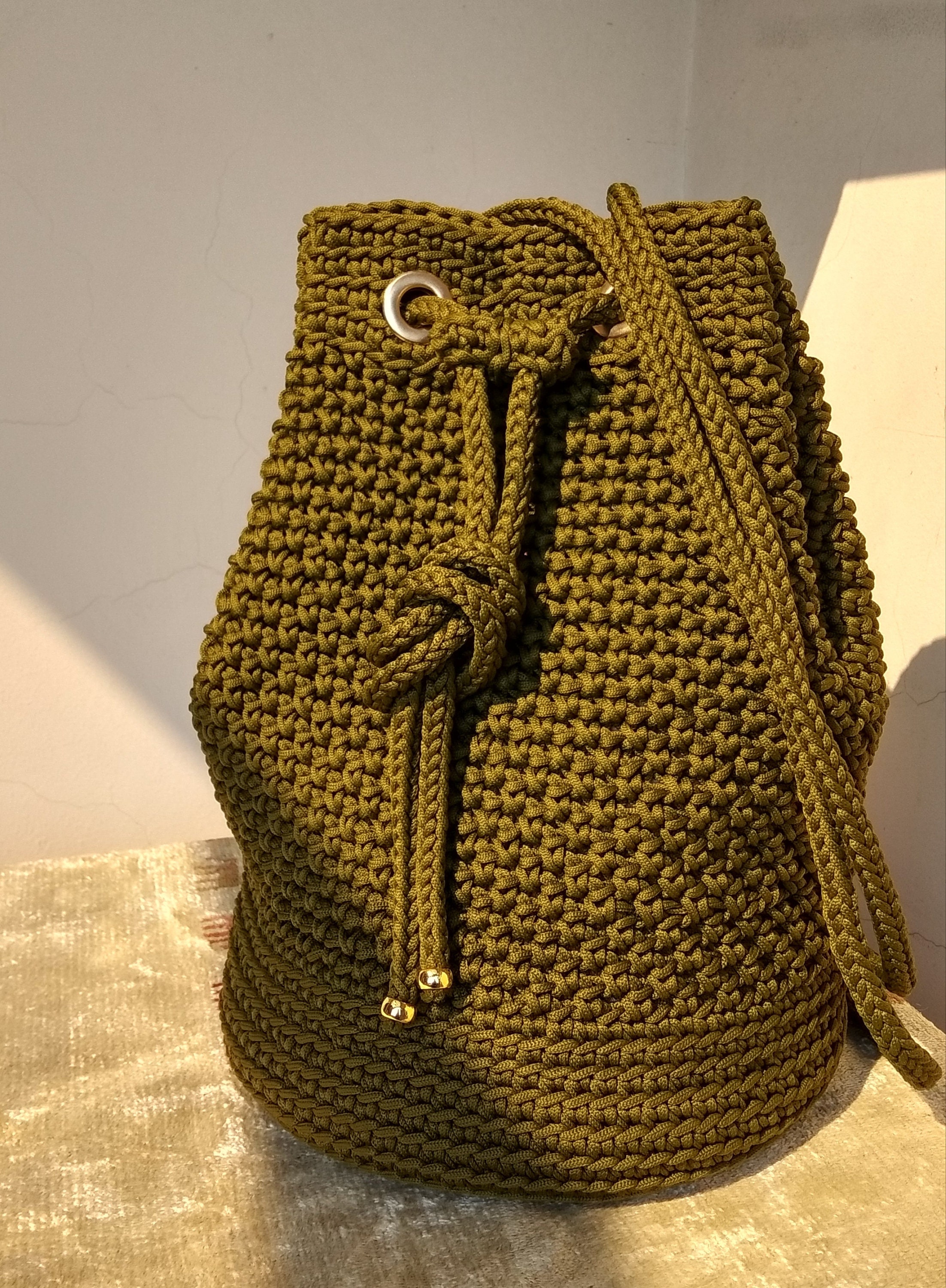 Crochet Bucket bag-Olive green Shoulder Bag-Crochet | Etsy