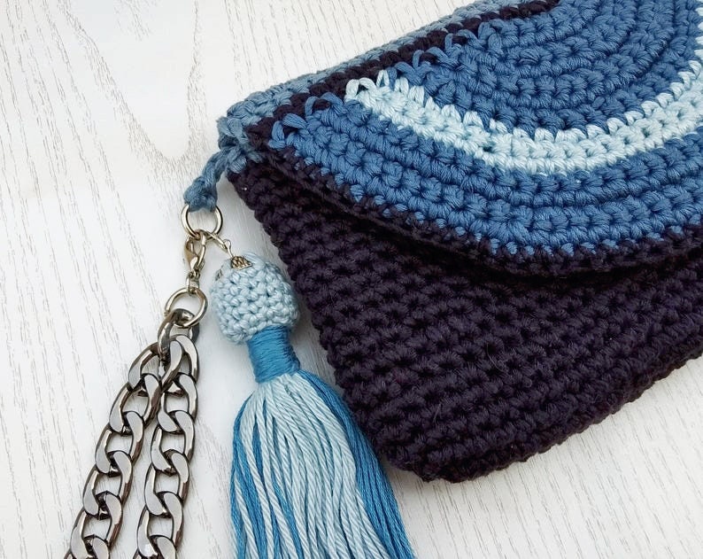 Crochet Clutch-blue Purse-crochet Wallet-phone Pouchknitted - Etsy