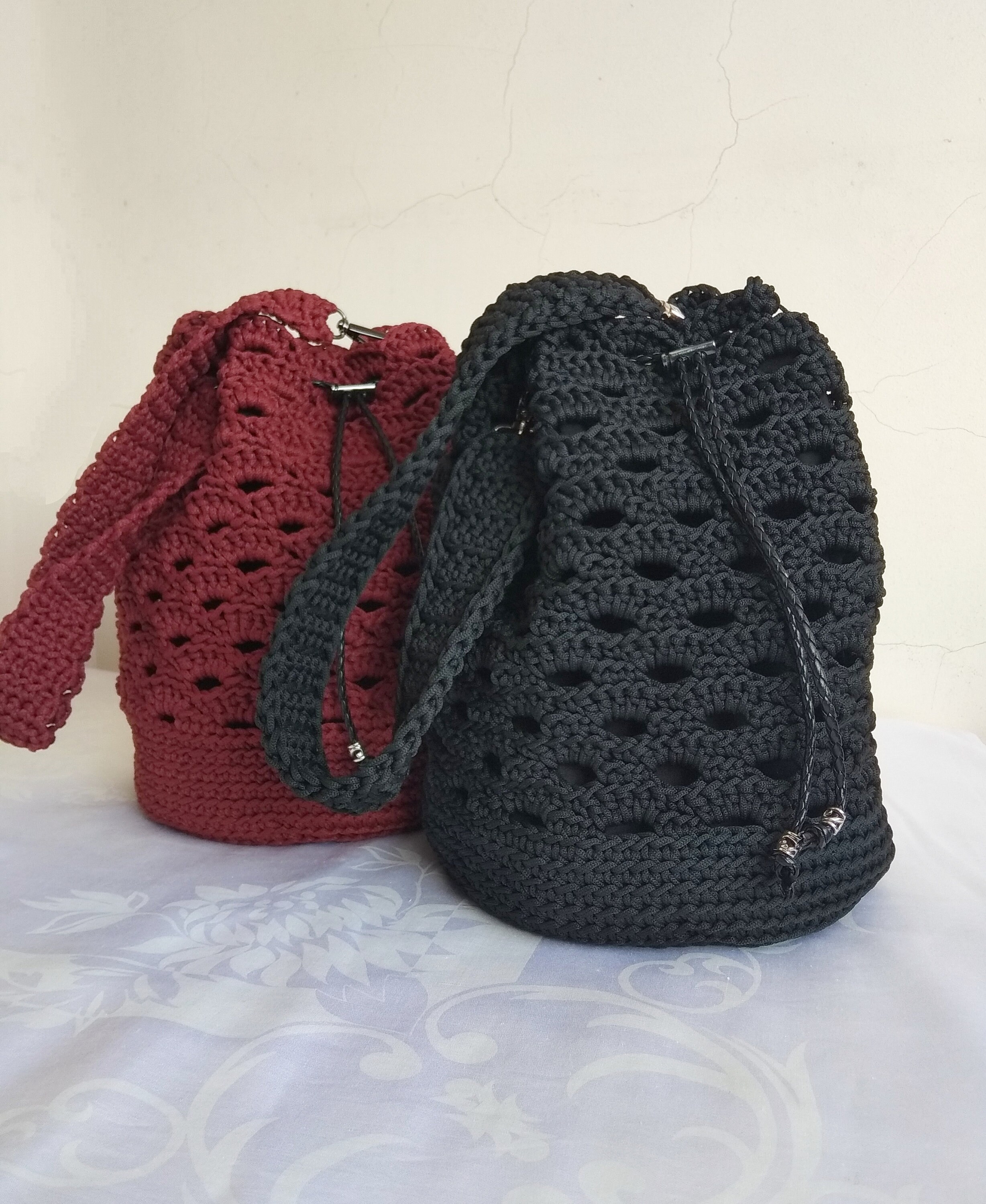 Crochet bucket bagShoulder bagDrawstring bag Knitted Etsy