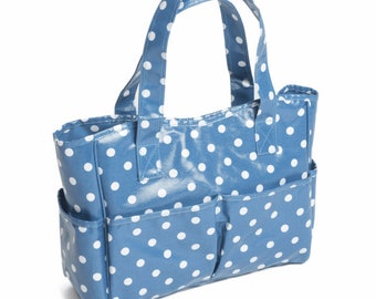 Knitted handbag "Blue Polka"