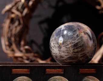 Black Moonstone Sphere 41mm / Polished Black Moonstone Sphere / Black Moonstone Orb / Black Crystal Ball / Calming Moonstone