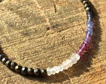 Ombré Gemstone Bracelet ~ Rainbow Moonstone, Amethyst & Tanzanite