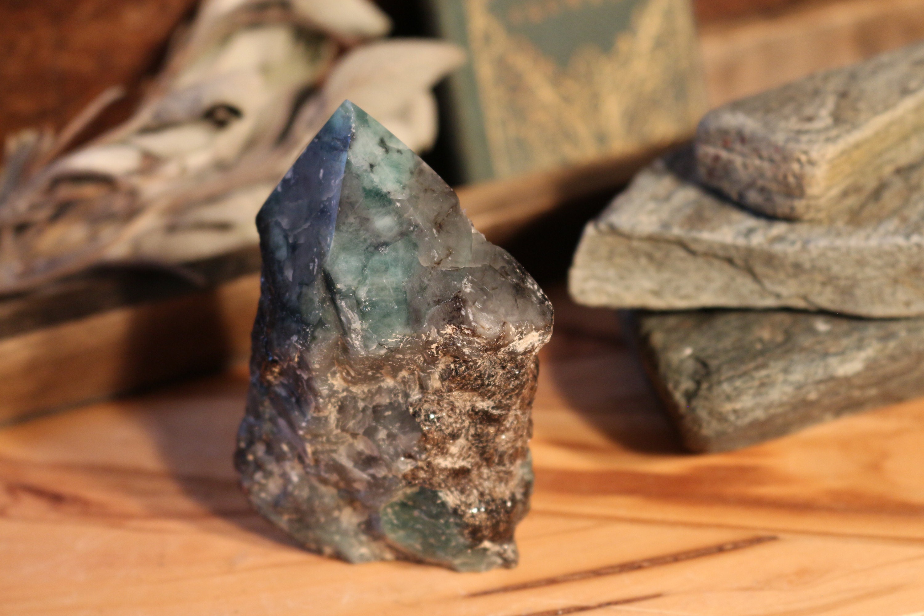 Standing Raw Emerald Point 3, Natural Emerald, Large Raw Emerald Point