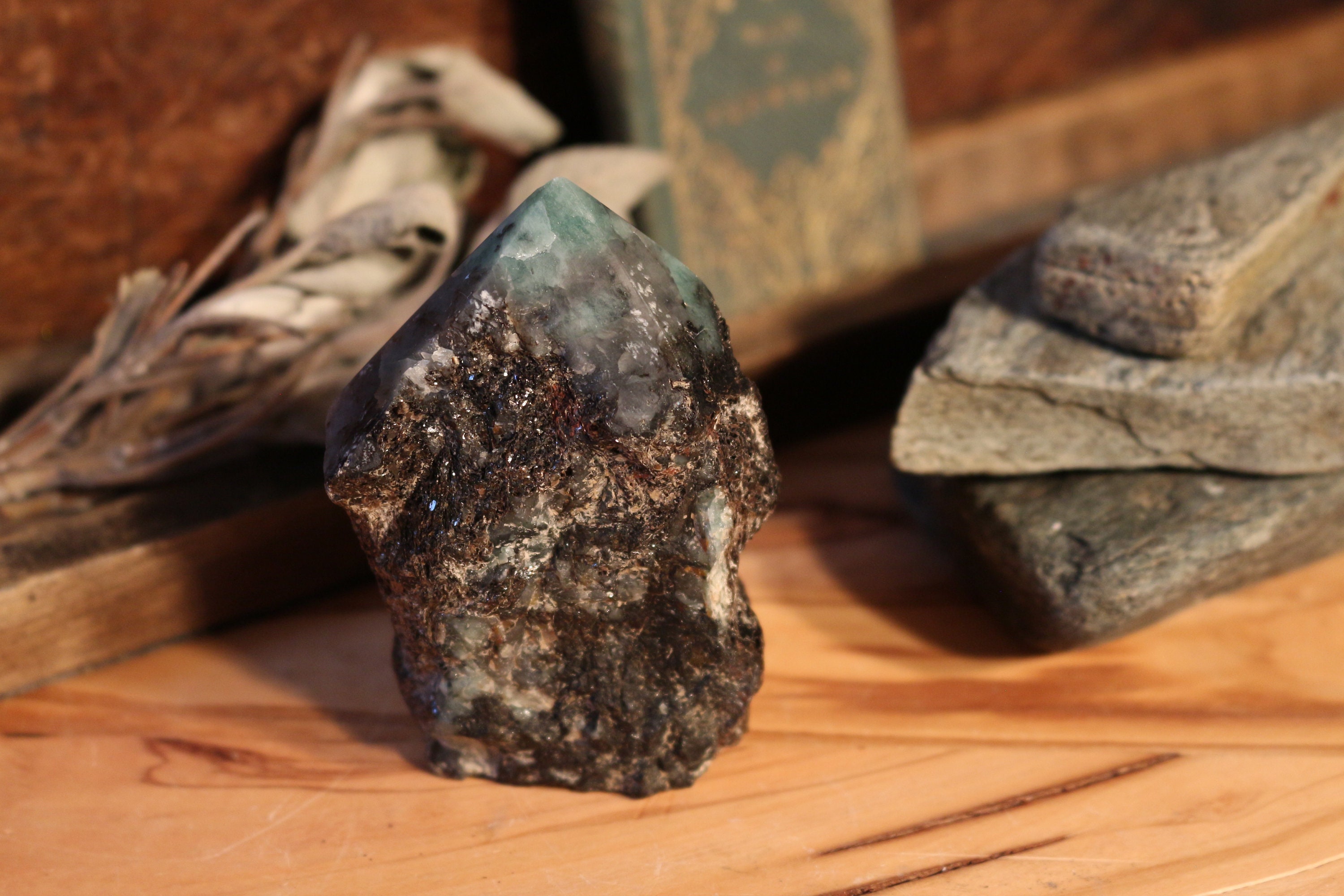 Standing Raw Emerald Point 3, Natural Emerald, Large Raw Emerald Point