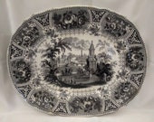Victorian transferware Platter antique dish scope.